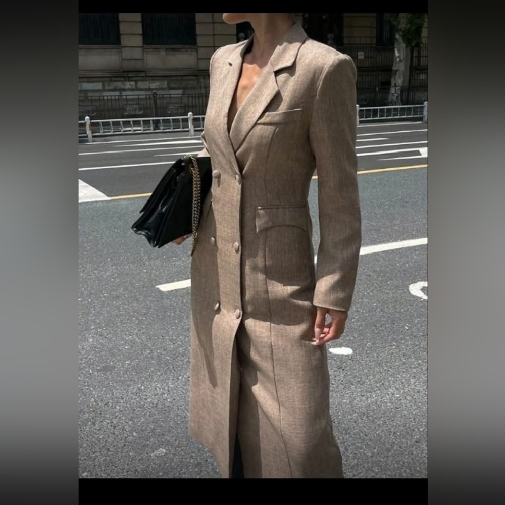 Elegant Tan Long Blazer Coat